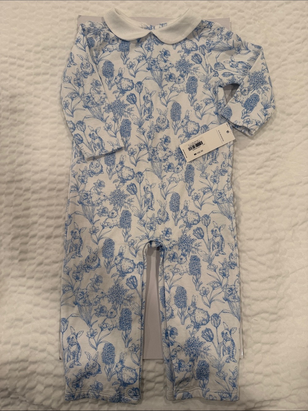 Janie and Jack White Baby One-Piece with Blue Floral & Bunny Print